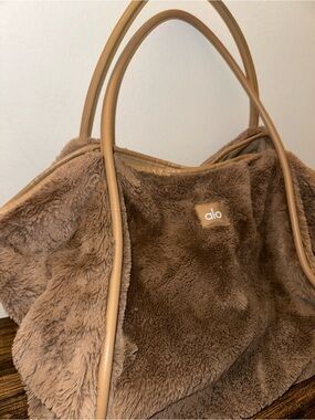 ALO Yoga Tan Faux-Fur Tote with Leather Trim
